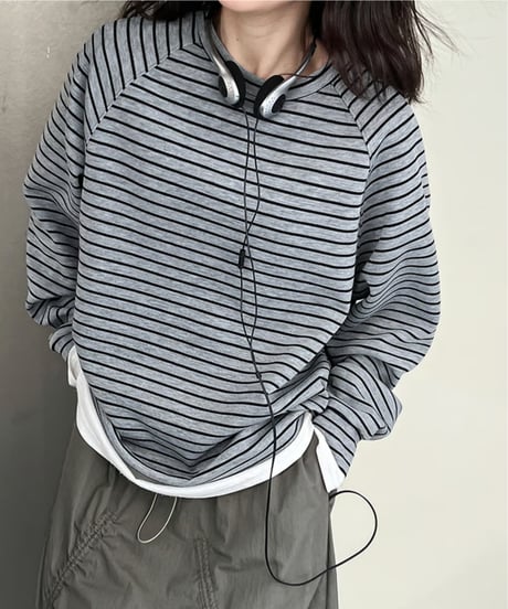 loose strip sweatshirt / 2color　hm2059
