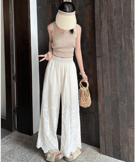 embroidered wide pants / 4color　hm2869