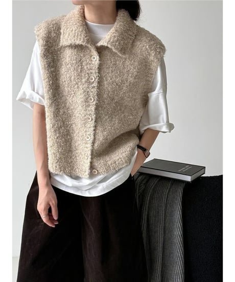textured knit vest / 4color　hm2675