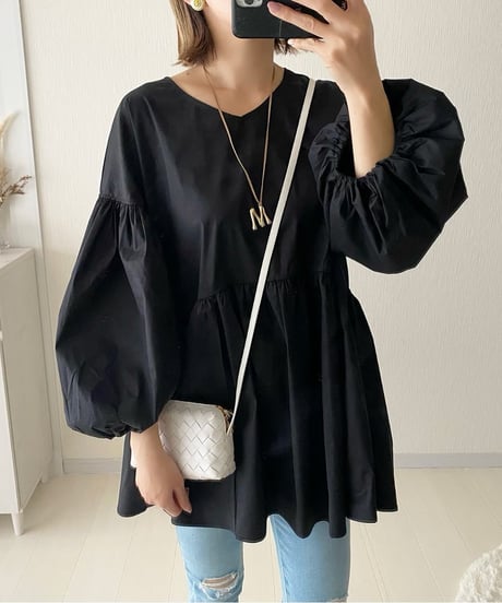 gather flare blouse / 2color　hm2579