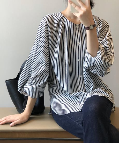 twist sleeve striped blouse　hm1682