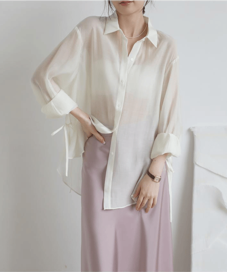 ribbon sheer shirt / 5color　hm2880*