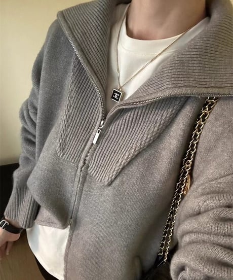w-zip knit cardigan / 4color　hm2632