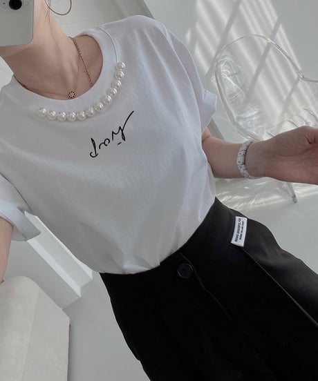 pearl neck logo t-shirt / 3color　hm1405