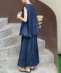 blue denim top & skirt set　hm2474