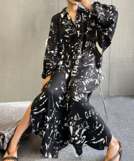 letter-paint shirt dress / 2color　hm1192