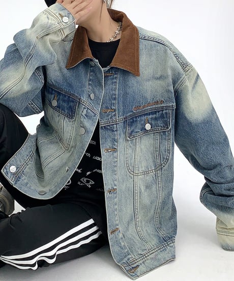 denim embroidered jacket　hm1947