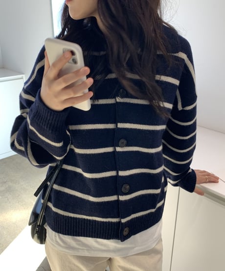 collared stripe cardigan / 2color　hm2663