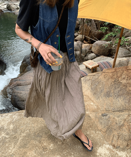 pleated med-length skirt / 2color　hm1331