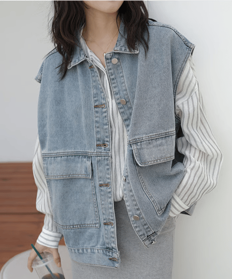 relaxed denim vest / 2color　hm2633