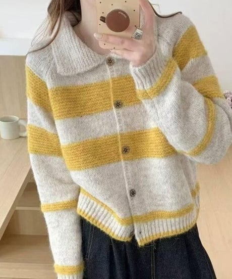 collared stripe cardigan / 3color　hm2671