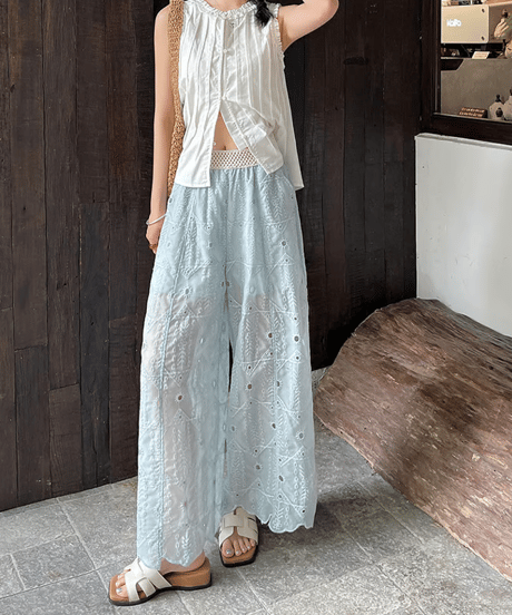 embroidered wide pants / 4color　hm2869