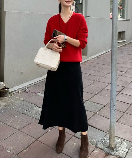 simple v-neck knit / 2color　hm2748