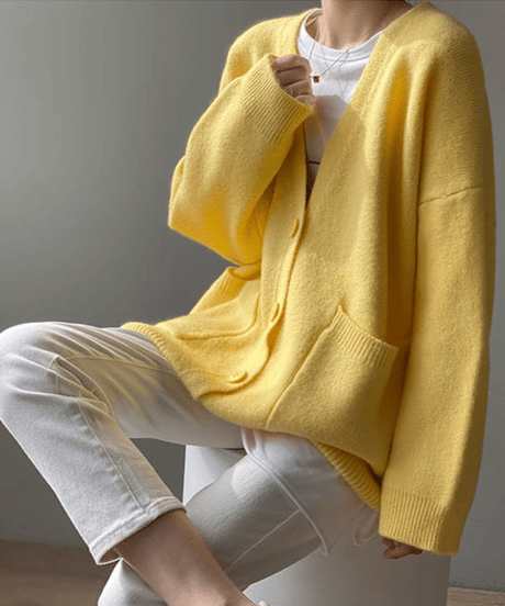 fluffy v-neck cardigan / 4color　hm2670