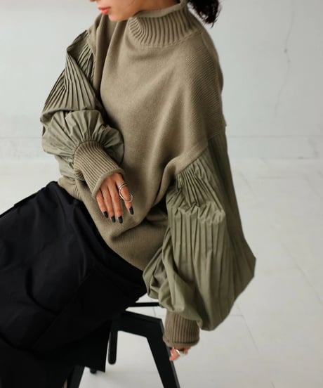 pleated sleeve knit top / 2color　hm2685