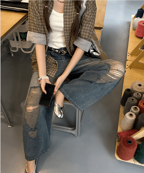 check roll up shirt / 2color　hm2414