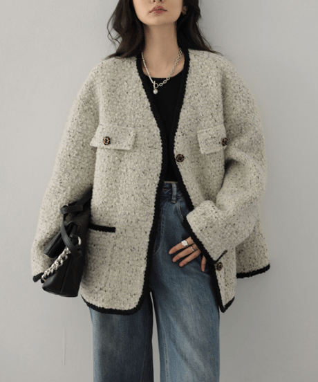 tweed trim jacket / 2color　hm2711