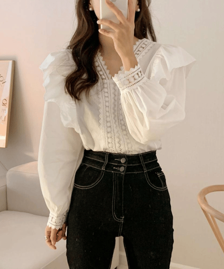 lace sheer blouse / 2color　hm2919