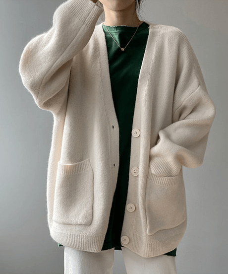 fluffy v-neck cardigan / 4color　hm2670