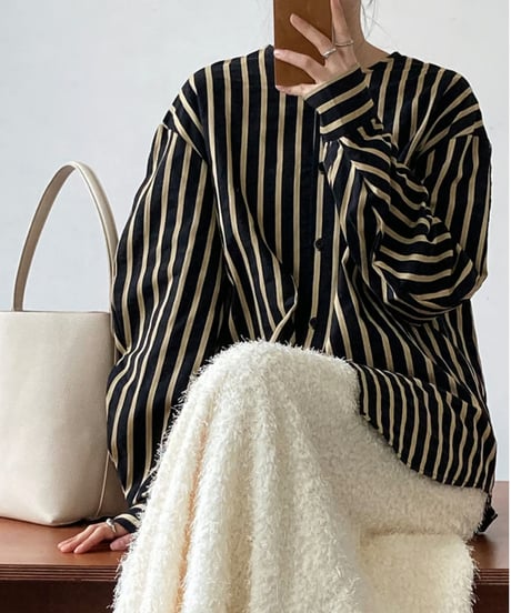 no-collar striped shirt / 2color　hm1678