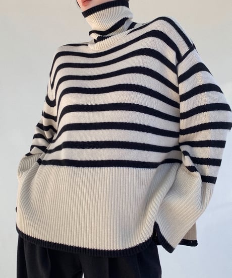 striped turtleneck knit / 2color　hm1658