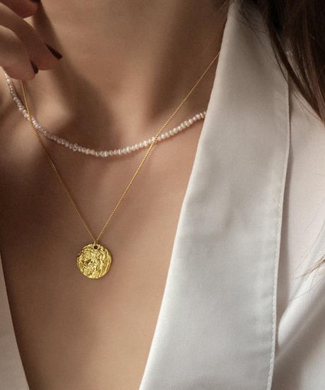 pearl & coin mix necklace　hm1569
