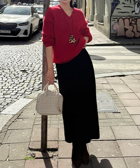 simple v-neck knit / 2color　hm2748