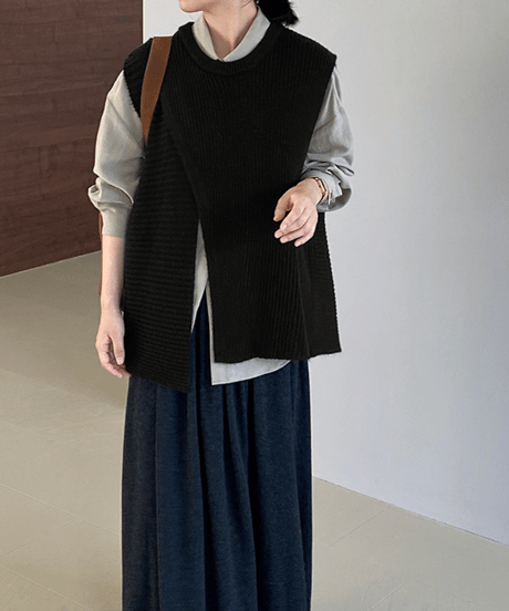 side slit knit vest  / 4color　hm2625