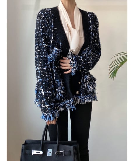 fringed tweed jacket / 2color　hm1813