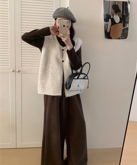 fluffy crewneck vest / 4color　hm2679