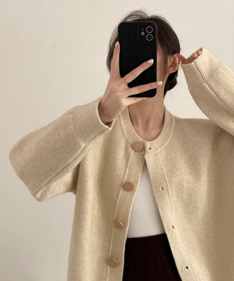 crewneck knit cardigan   / 3color　hm2603