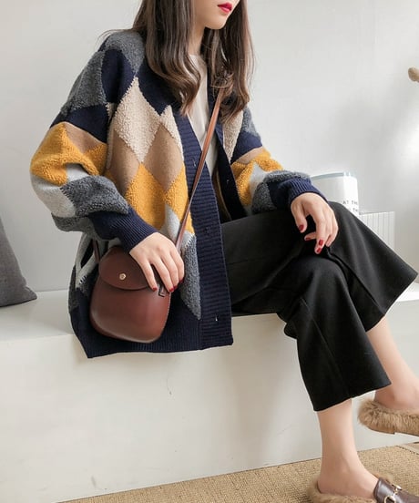 argyle knit cardigan / 3color　hm1744