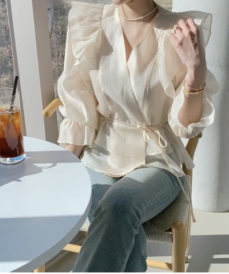 frill wrap blouse / 4color　hm2824