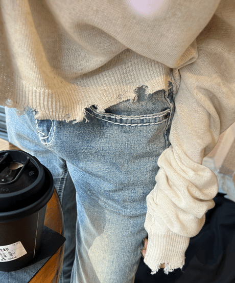 damaged short knit top / 2color　hm1275