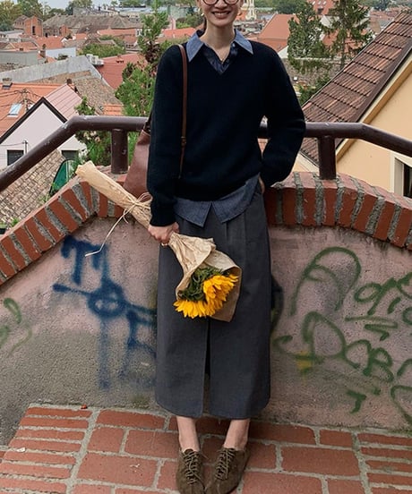 simple v-neck knit / 2color　hm2748