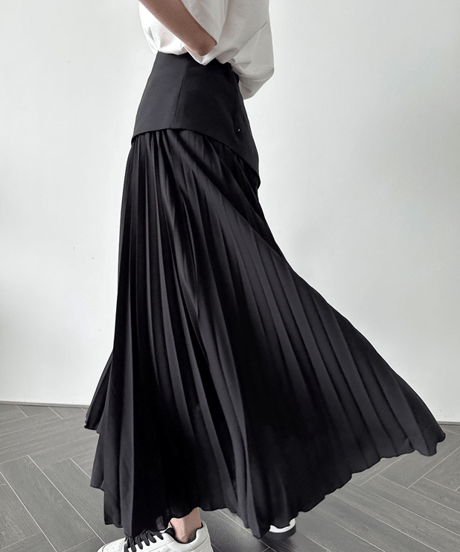 asymmetric pleated skirt / 2color　hm2834
