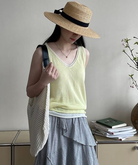 layered v-neck tank / 7color　hm2257