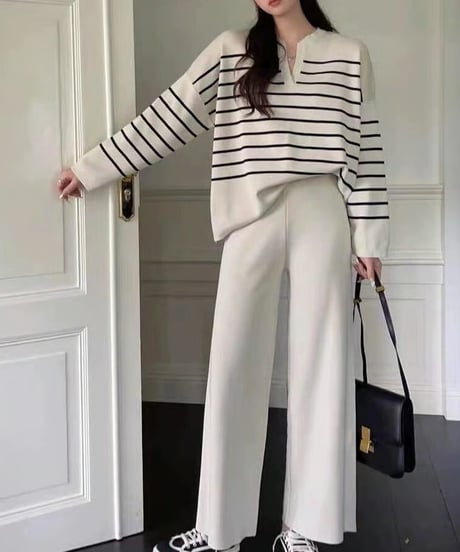 striped knit set-up / 4color　hm2516