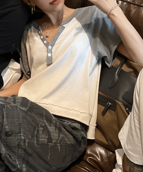 casual button t-shirt / 2color　hm1645