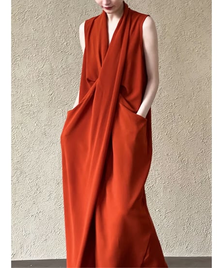 《即納》cross design v-neck dress / 2color　hm2046