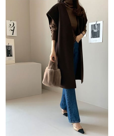 long knit gilet / 3color　hm2594