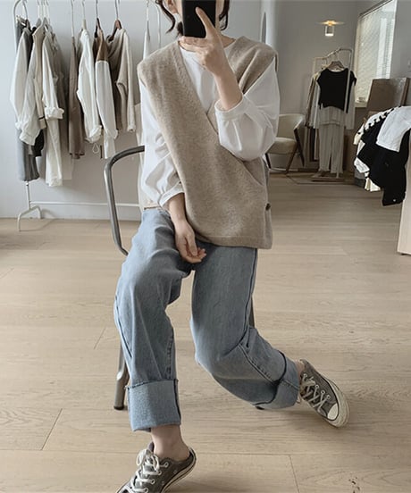 asymmetry knit vest / 4color　hm2590