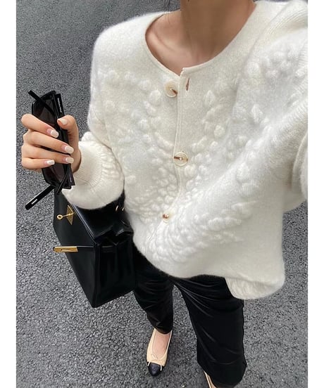 french white knit cardigan　hm1804