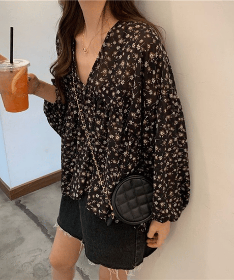 floral chiffon blouse / 2color　hm2911