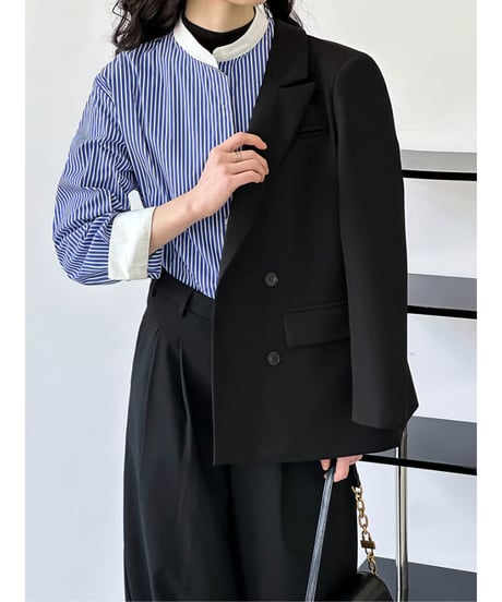 striped collarless blouse　hm2043