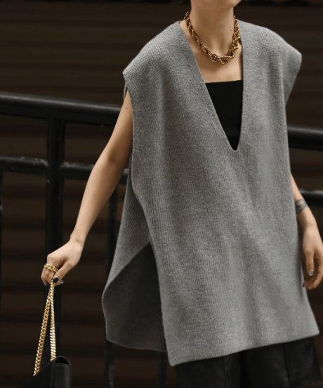 loose v neck vest / 2color　hm1834