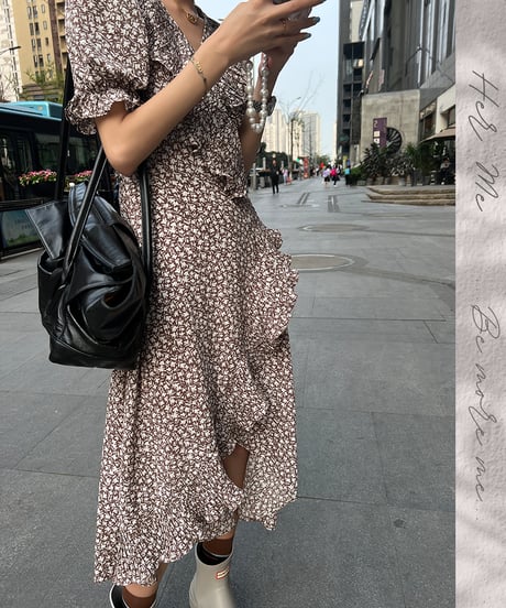 frilled floral dress / 2color　hm1315