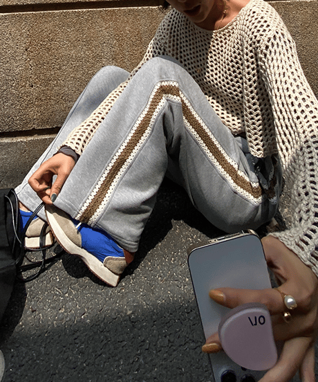 side crochet sweat pants / 2color　hm1292