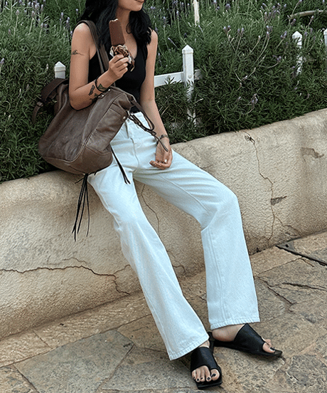 collar denim pants / 2color　hm1383