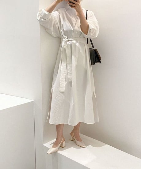 puff sleeve dress / knit vest　hm1721